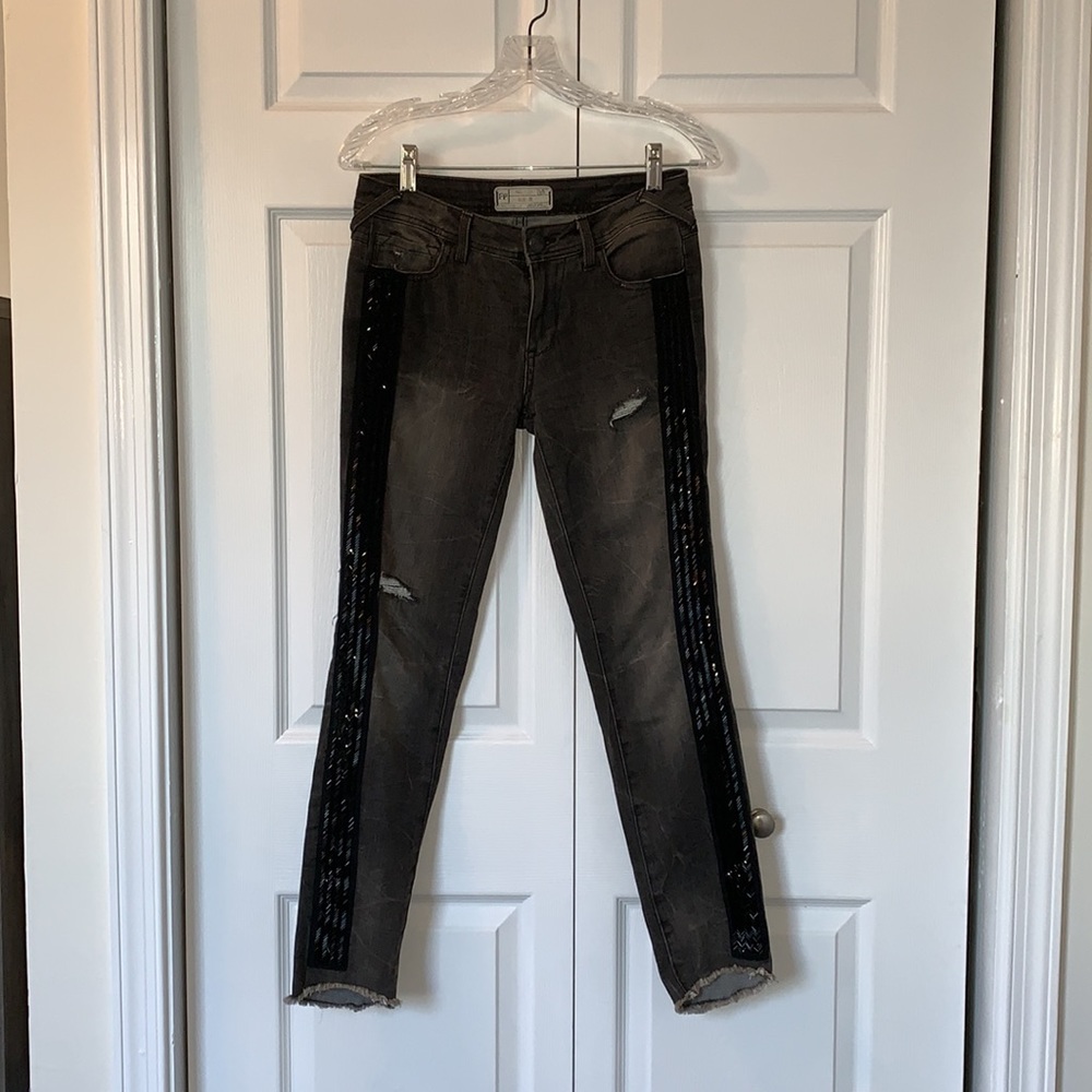 Free People Grey Embellished skinny jeans